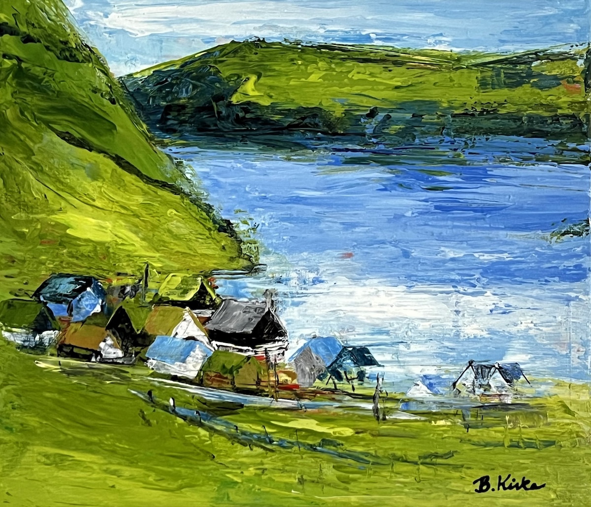 12. Bøur, Vagar 30x35 Cm   3.000 Kr.   Maleri På Lærred   Kunstner Birgit Kirke
