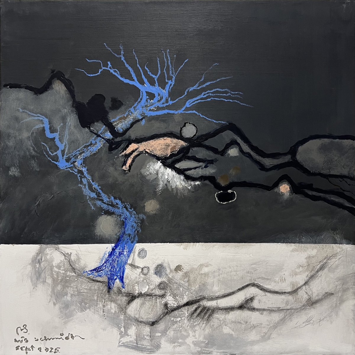 “Nye tider” 23/27. Maleri på lærred. 80 x 80 cm.