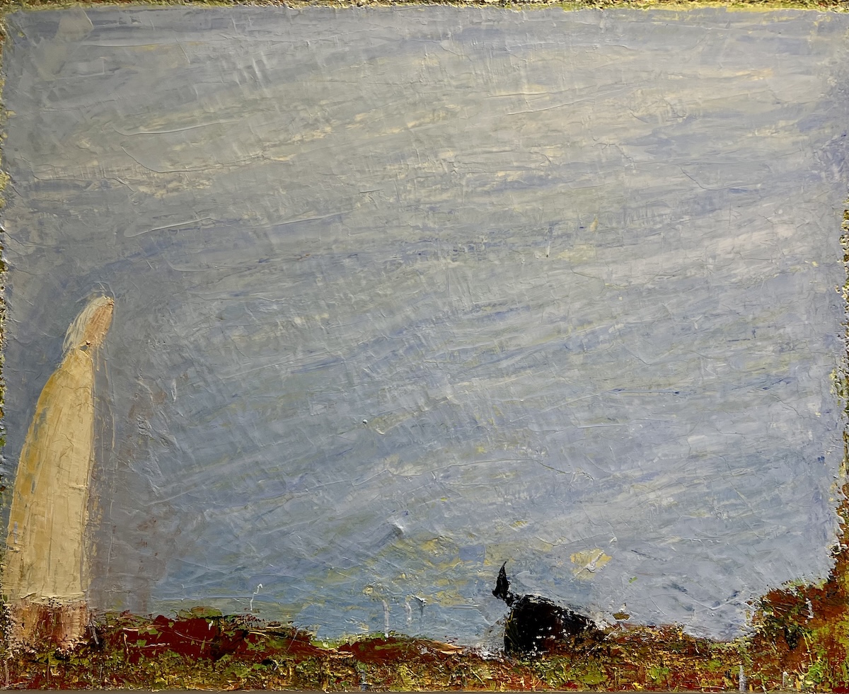 “Kone og hund”. 80 x 100 cm. Maleri på lærred / Paint on canvas.