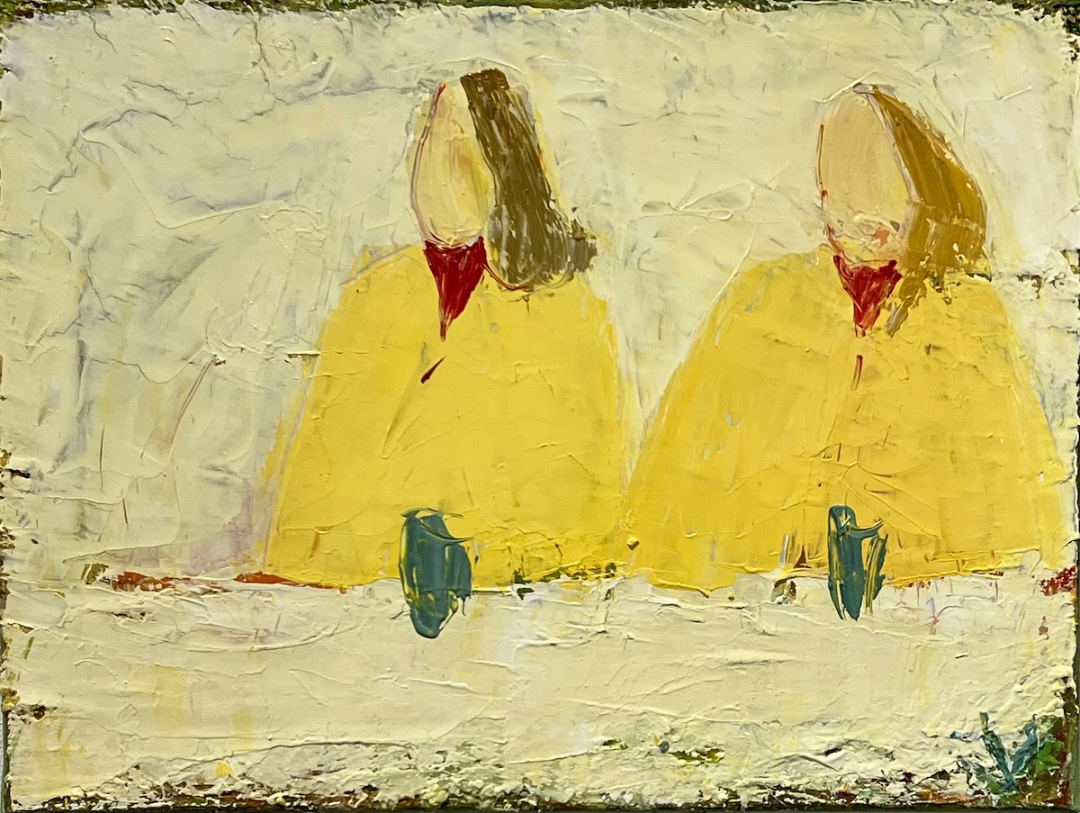 “To kvinder ved et bord”. Maleri på lærred / Paint on canvas. 30 x 40 cm.