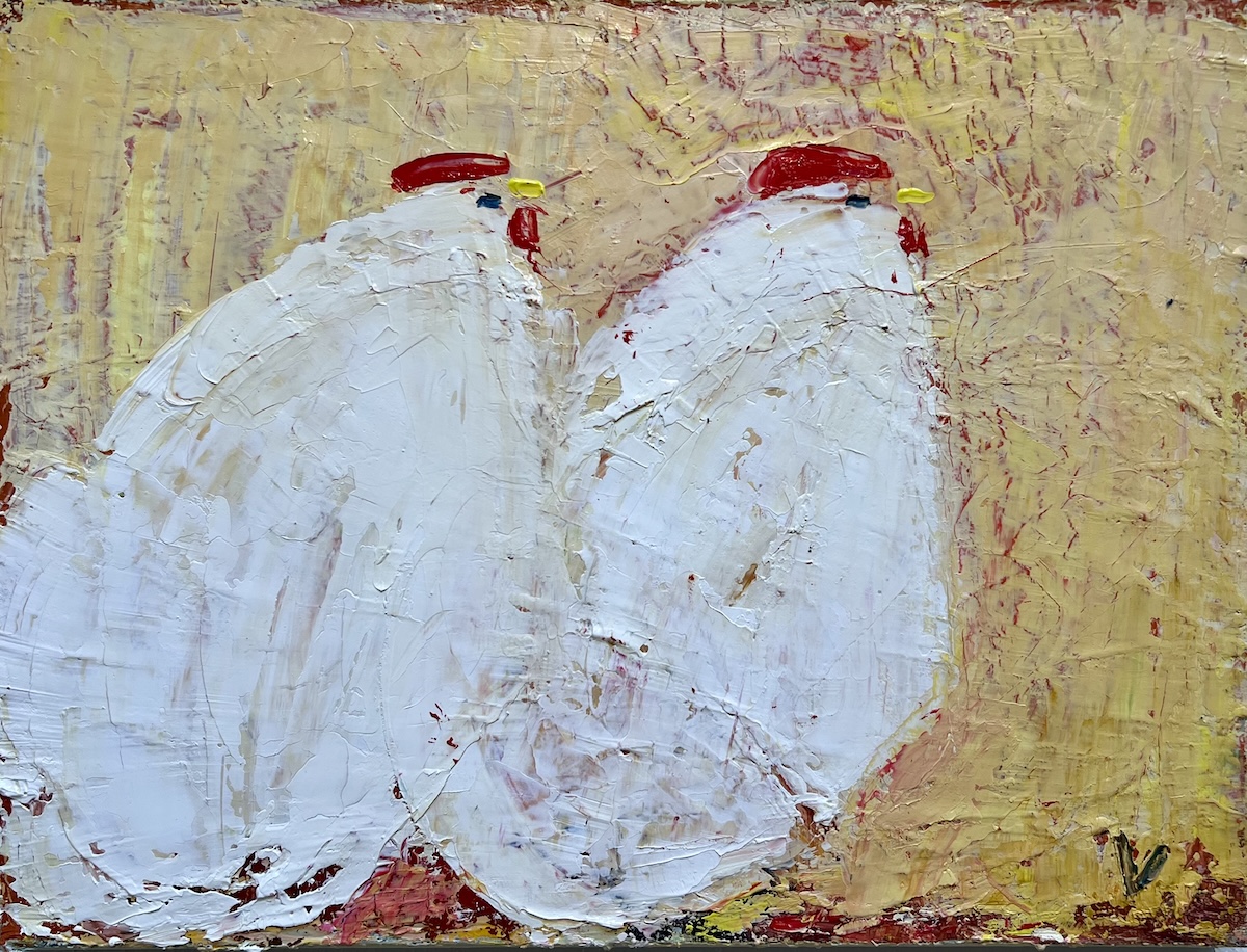 “To høns”. Maleri på lærred / Paint on canvas. 30 x 40 cm.